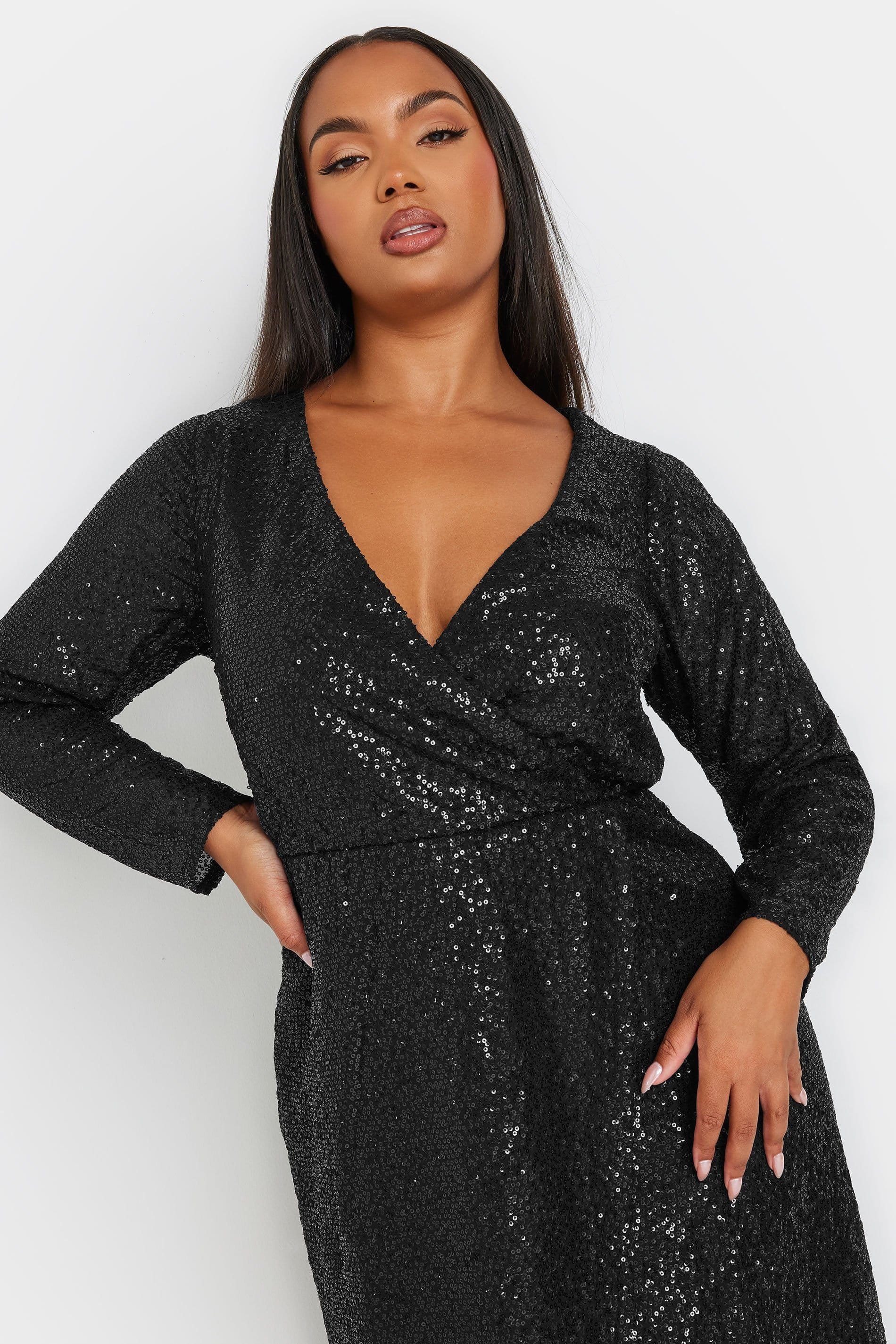 Yours Yours Women's Sequin Embellished Wrap Dress in Black - 4