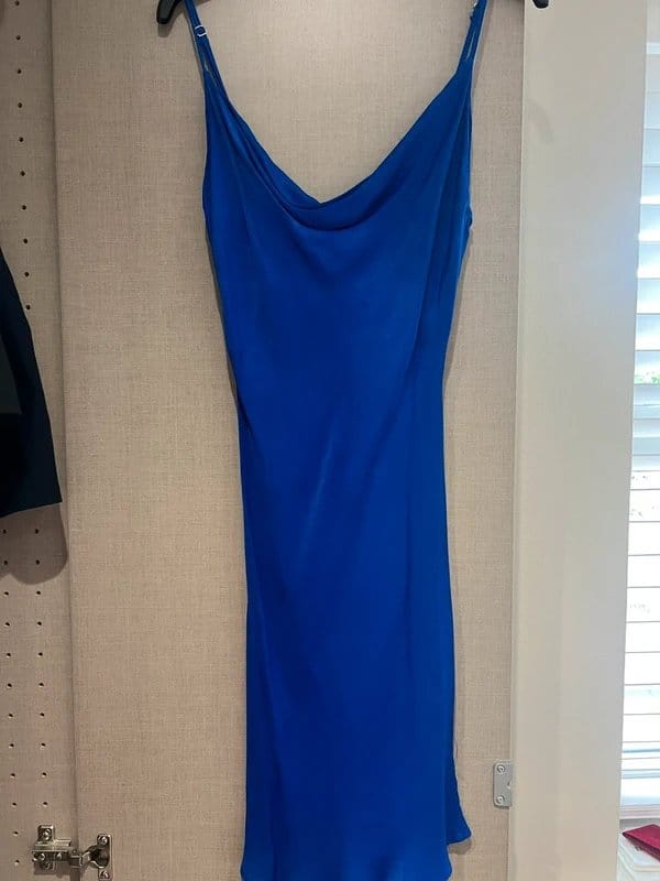 Bershka Blue Satin V-Neck Midi Dress
