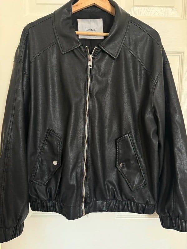 Bershka Black Faux Leather Jacket Size M Oversized