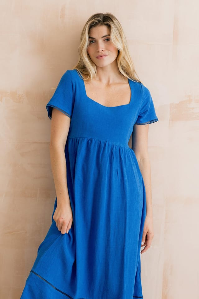 Lily & Me Lily & Me Women's Iris Linen Blend Midi Dress in Cobalt - 3