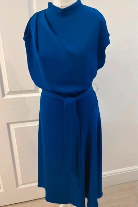 ASOS ASOS Cobalt Blue Tie Waist Midi Dress UK 8 Elegant Open Back