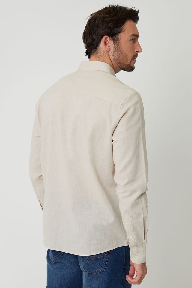 Threadbare Threadbare Men's Linen Blend Long Sleeve Shirt in Light Stone - 2