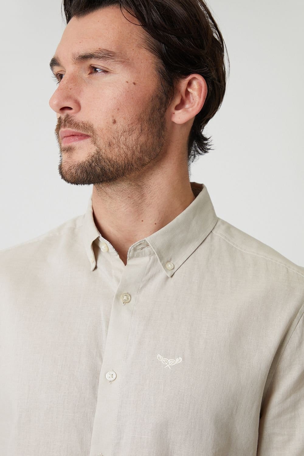 Threadbare Threadbare Men's Linen Blend Long Sleeve Shirt in Light Stone - 4