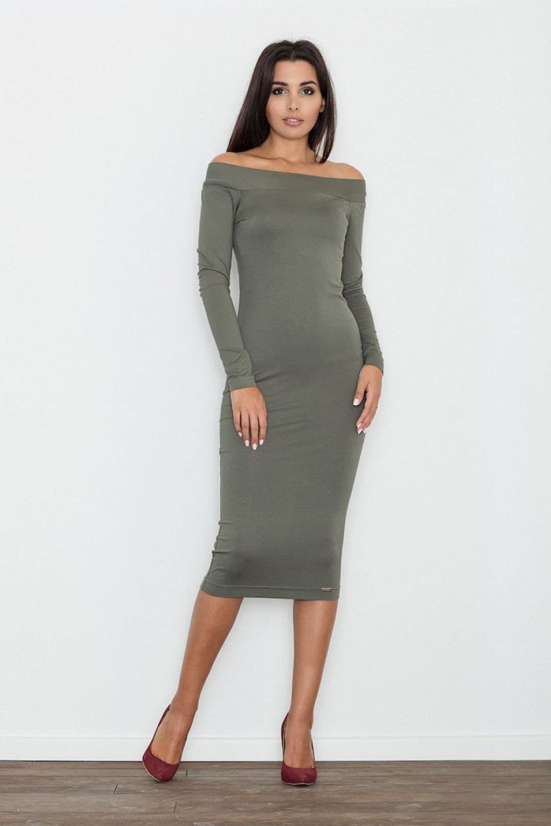 Love Lace Love Lace Women's Off Shoulder Fitted Knee Length Evening Dress in Green