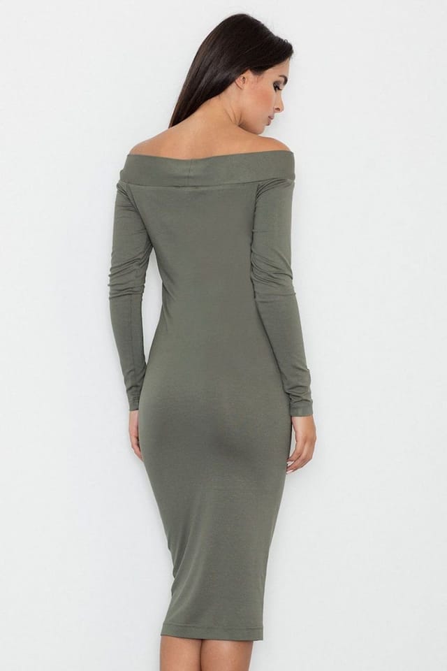 Love Lace Love Lace Women's Off Shoulder Fitted Knee Length Evening Dress in Green - 2