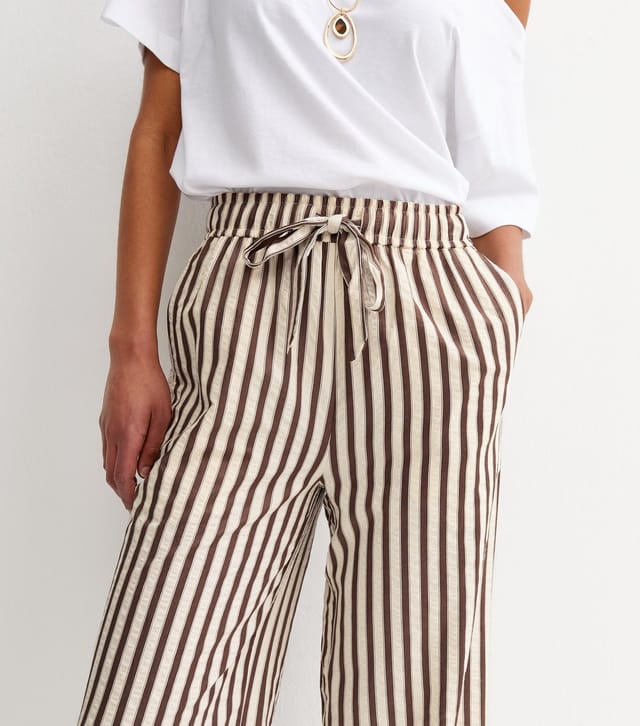 New Look Women's Brown Striped Seersucker Wide Leg Trousers New Look - 3