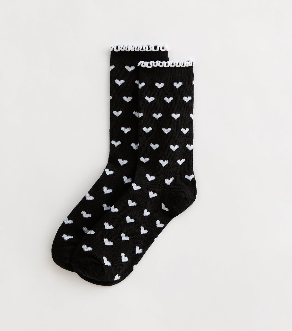 New Look Black Heart Patterned Frill Trim Socks New Look