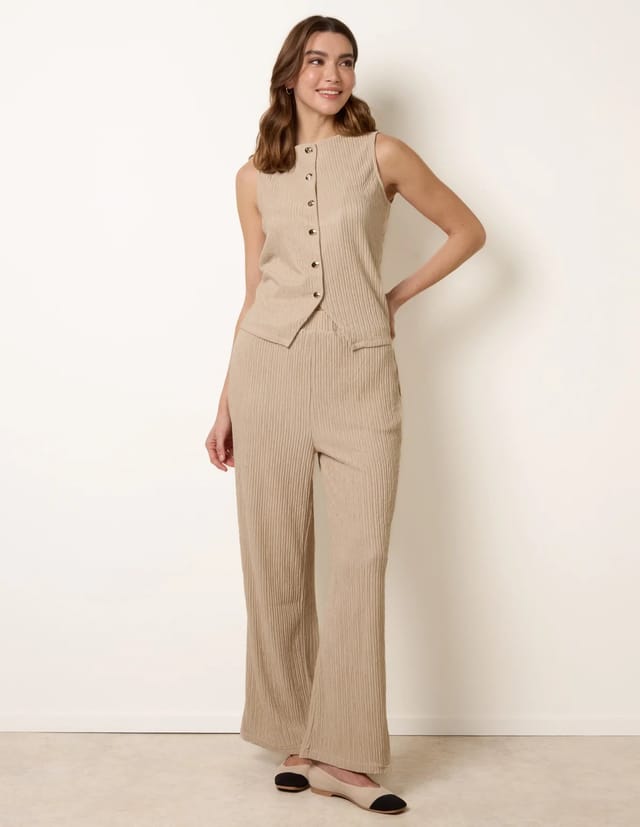Blue Vanilla Crew Neck Button Through Vest - 2