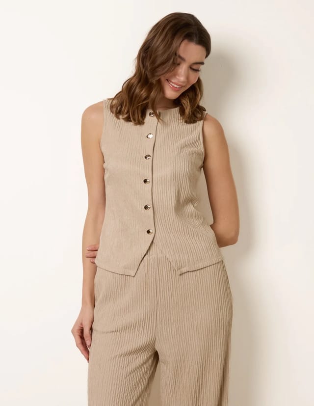 Blue Vanilla Crew Neck Button Through Vest - 3