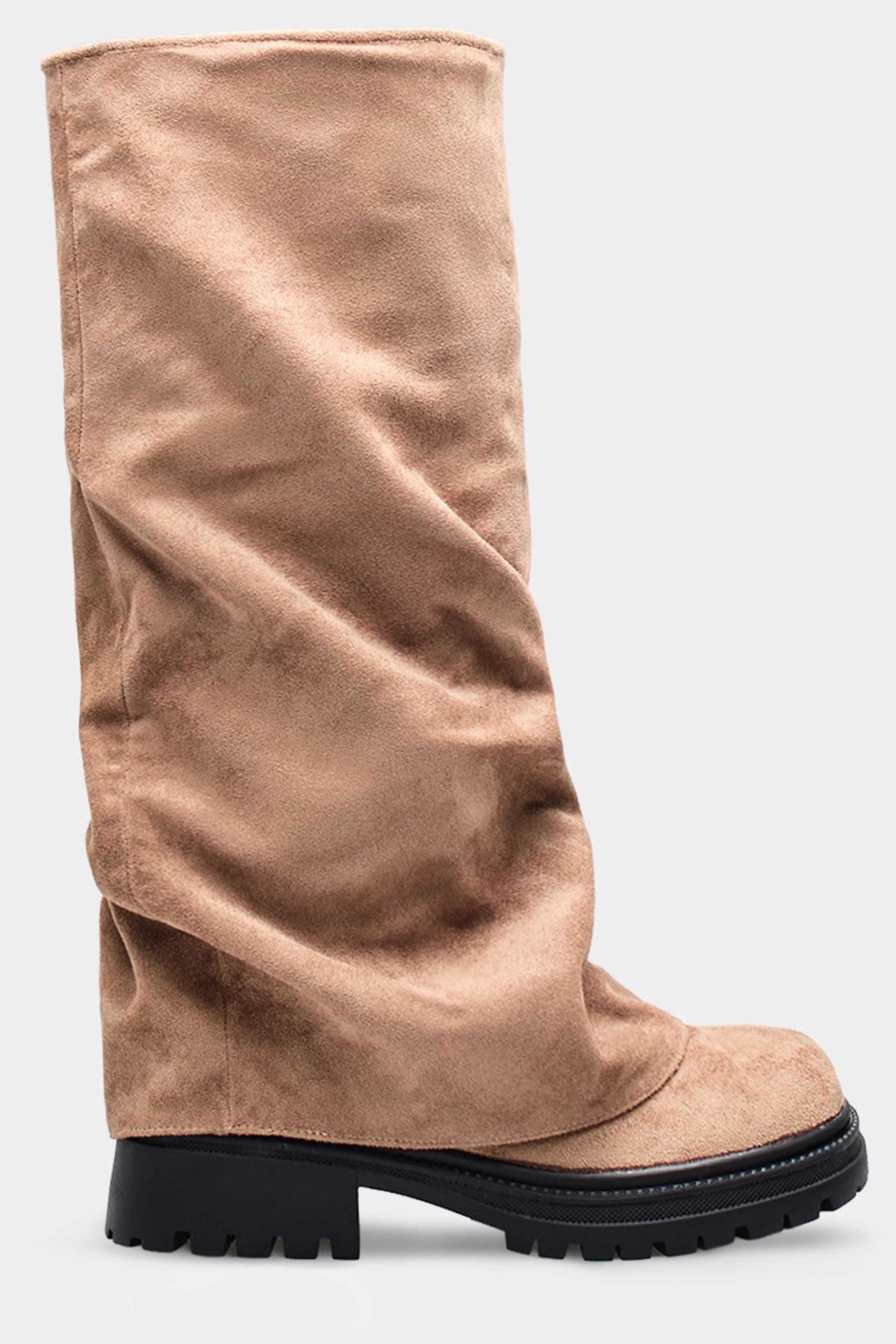 EGO EGO Women's Knee High Layered Faux Suede Chunky Long Boots in Beige