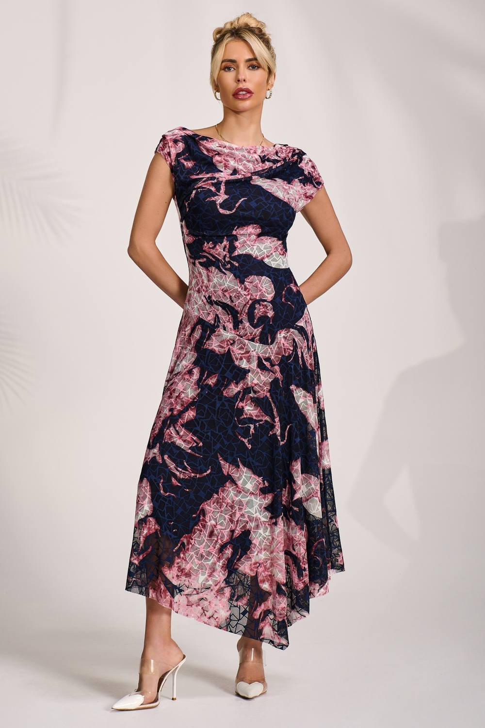 Jolie Moi Jolie Moi Women's Asymmetric Draped Print Lace Maxi Dress - 4