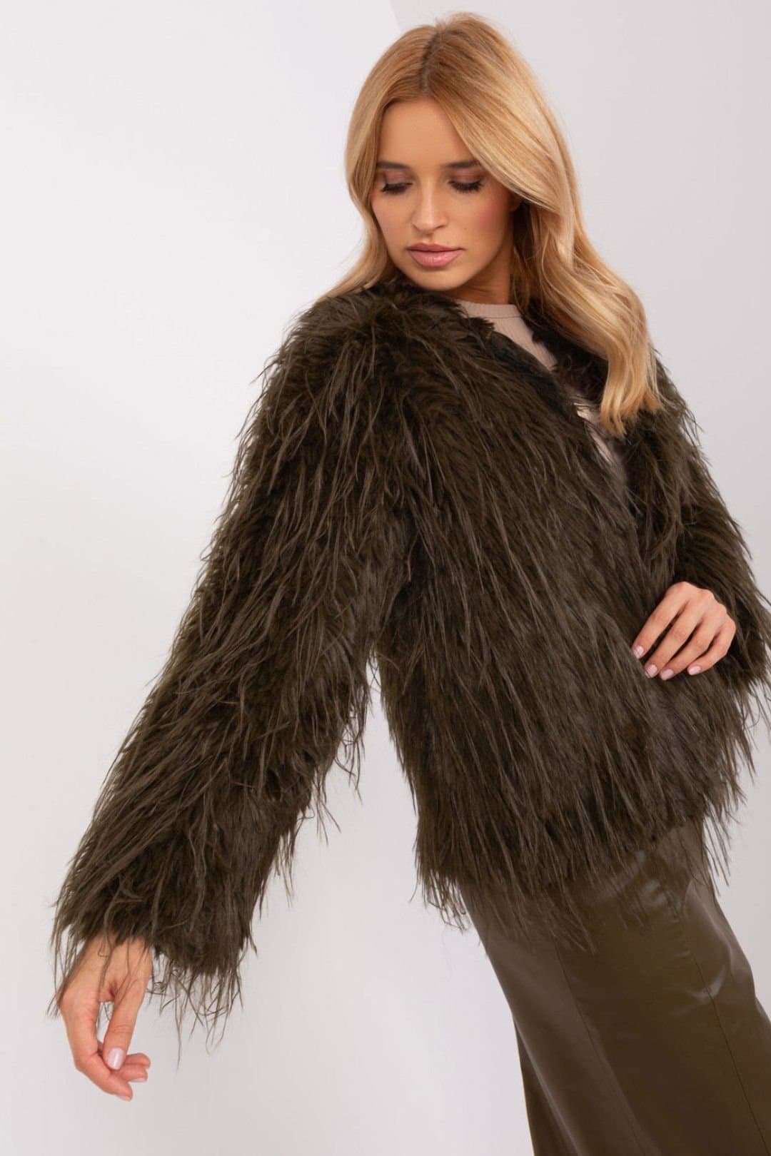 Love Lace Love Lace Women's Fur Trim Hook Closure Lined Jacket in Green