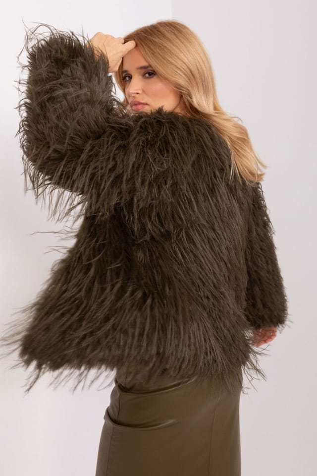 Love Lace Love Lace Women's Fur Trim Hook Closure Lined Jacket in Green - 2