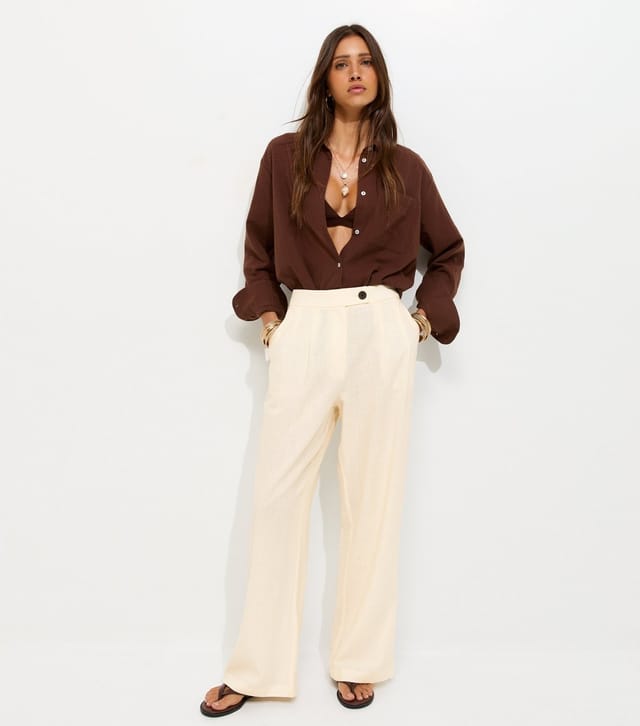 New Look Women's White Linen Rich Tailored Trousers New Look - 3