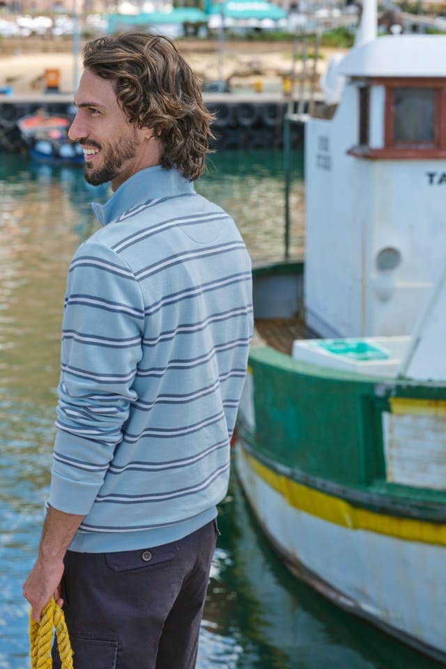 WoolOvers WoolOvers Men's Cotton Half Zip Jumper in Baby Blue - 2