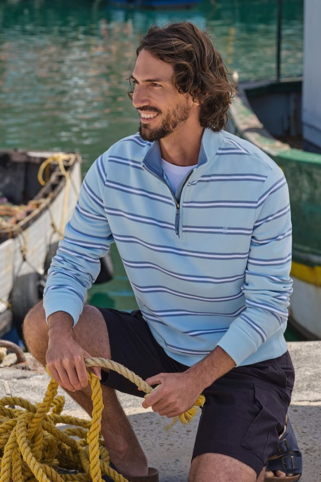WoolOvers WoolOvers Men's Cotton Half Zip Jumper in Baby Blue - 3