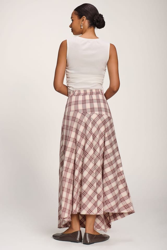 Jolie Moi Jolie Moi Women's Asymmetric Check Maxi Skirt in Pale Pink - 2