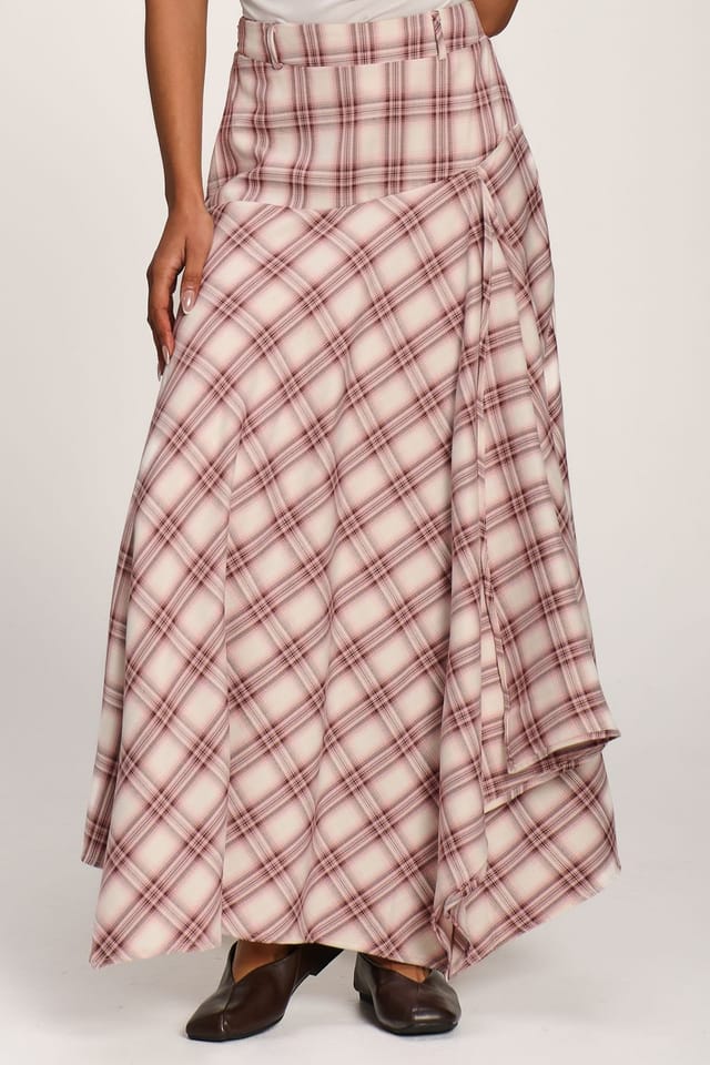 Jolie Moi Jolie Moi Women's Asymmetric Check Maxi Skirt in Pale Pink - 3