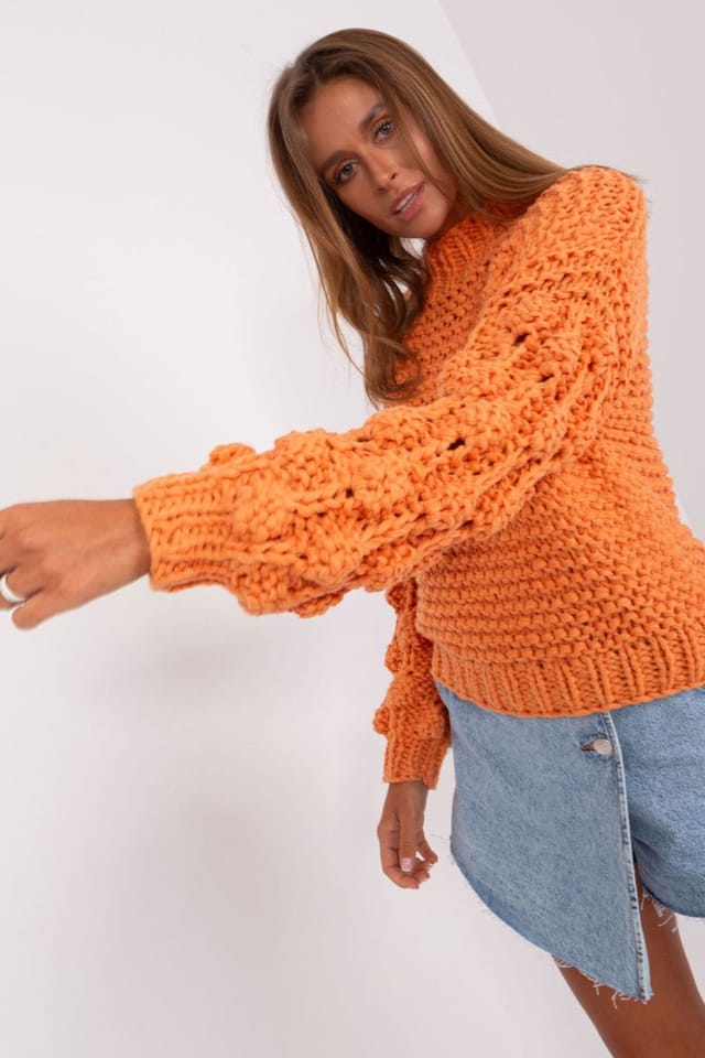 Love Lace Love Lace Women's Puff Sleeve Textured Polyester Sweater Style 186594 in Orange - 2