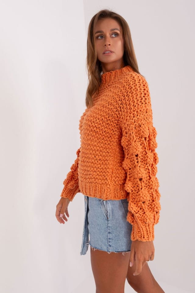 Love Lace Love Lace Women's Puff Sleeve Textured Polyester Sweater Style 186594 in Orange - 3