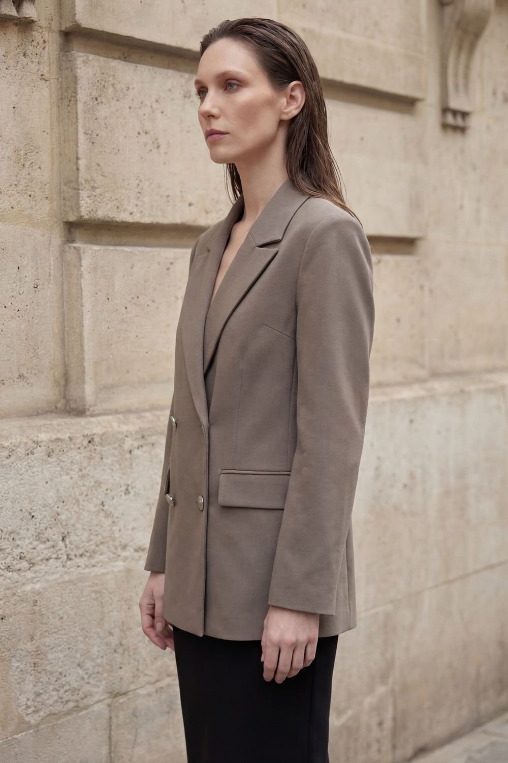 MyFashion MyFashion Women's Buttoned Blazer Jacket in Khaki - 3