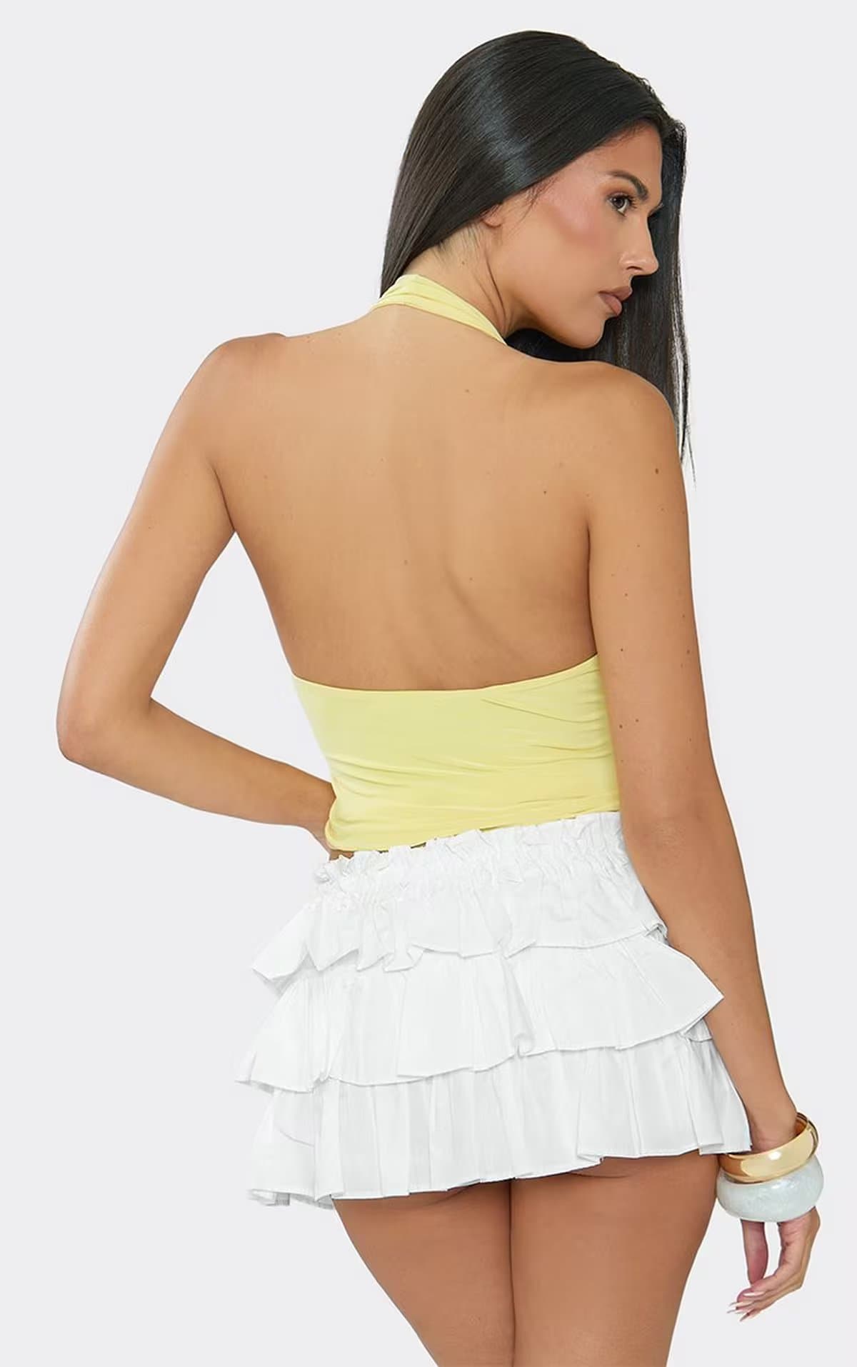 EGO Halterneck Flower Graphic Vest Top In Yellow, Women's Size UK 6