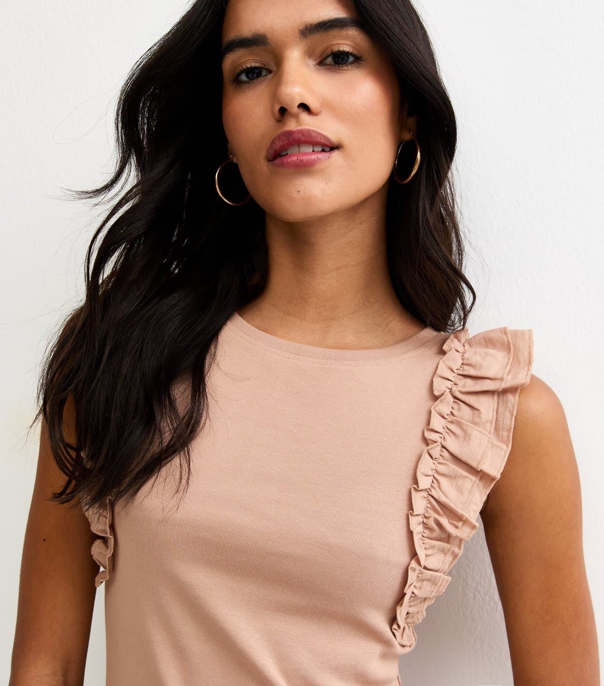 New Look New Look Pink Jersey Ruffle Sleeve Top