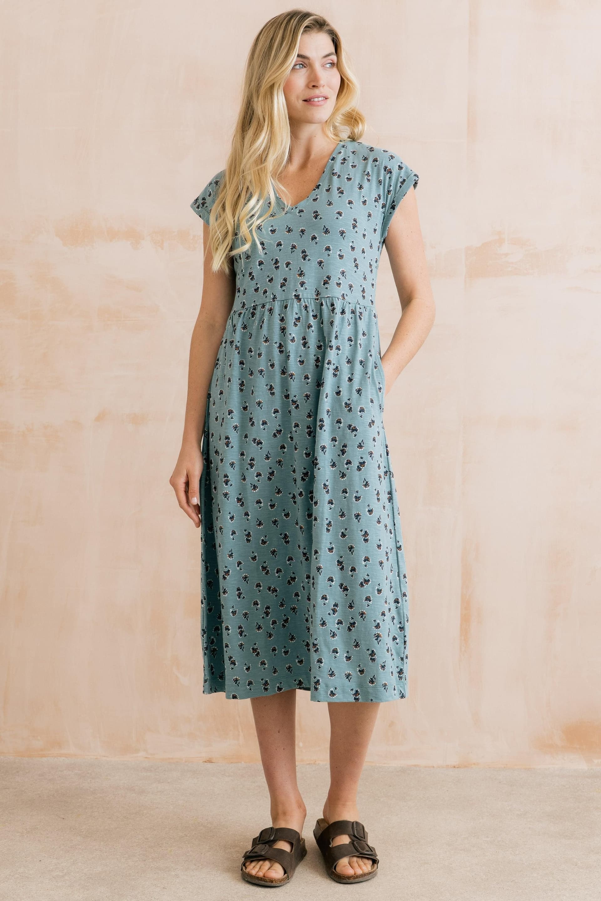 Lily & Me Lily & Me Women's Shine Printed Cotton Jersey Dress in Blue