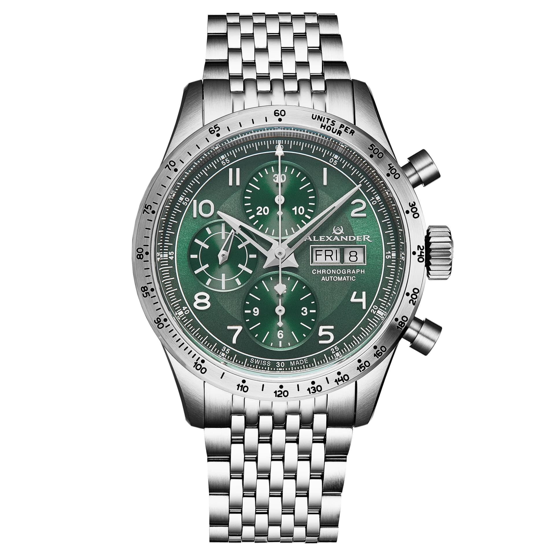 Alexander Alexander Men's A450 Megalos 43mm Classic Chronograph Luxury Watch in Green
