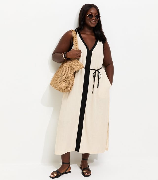 New Look Women's Plus Size Cream Contrast Trim Column Midi Dress Curves New Look - 3