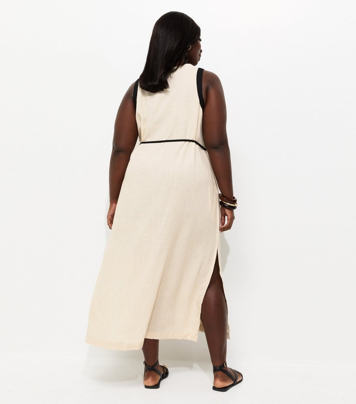 New Look Women's Plus Size Cream Contrast Trim Column Midi Dress Curves New Look - 4