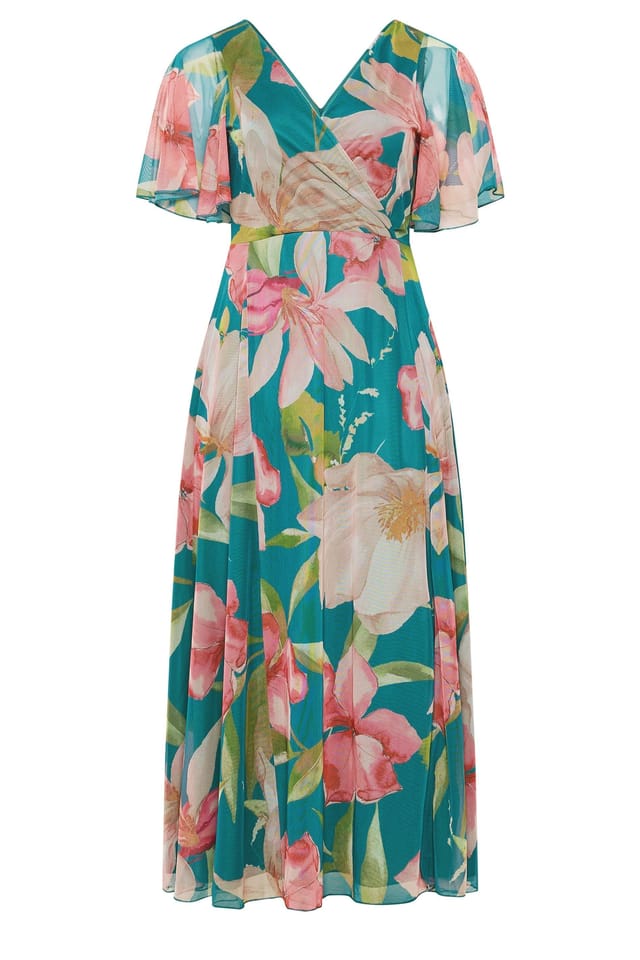 Yours Yours Women's Floral Print Maxi Wrap Dress in Teal - 2