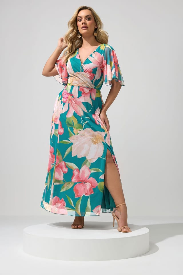 Yours Yours Women's Floral Print Maxi Wrap Dress in Teal - 3