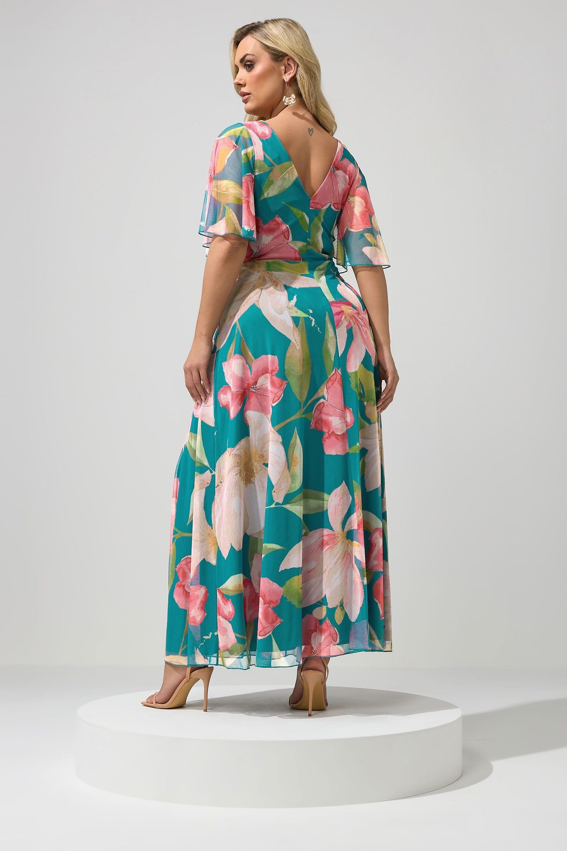 Yours Yours Women's Floral Print Maxi Wrap Dress in Teal - 4