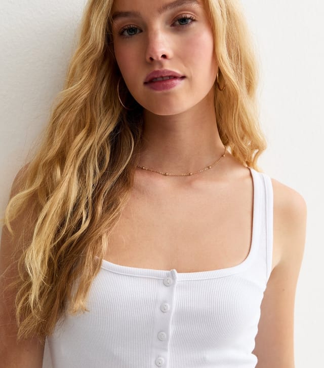 New Look Women's White Square Neck Neck Button Through Vest New Look - 2