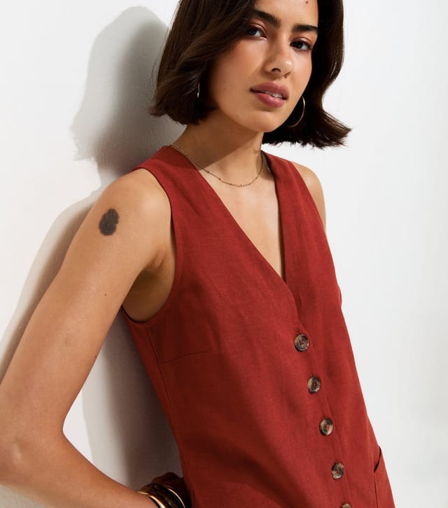 New Look Women's Dark Red Sleeveless Button Through Playsuit New Look - 2