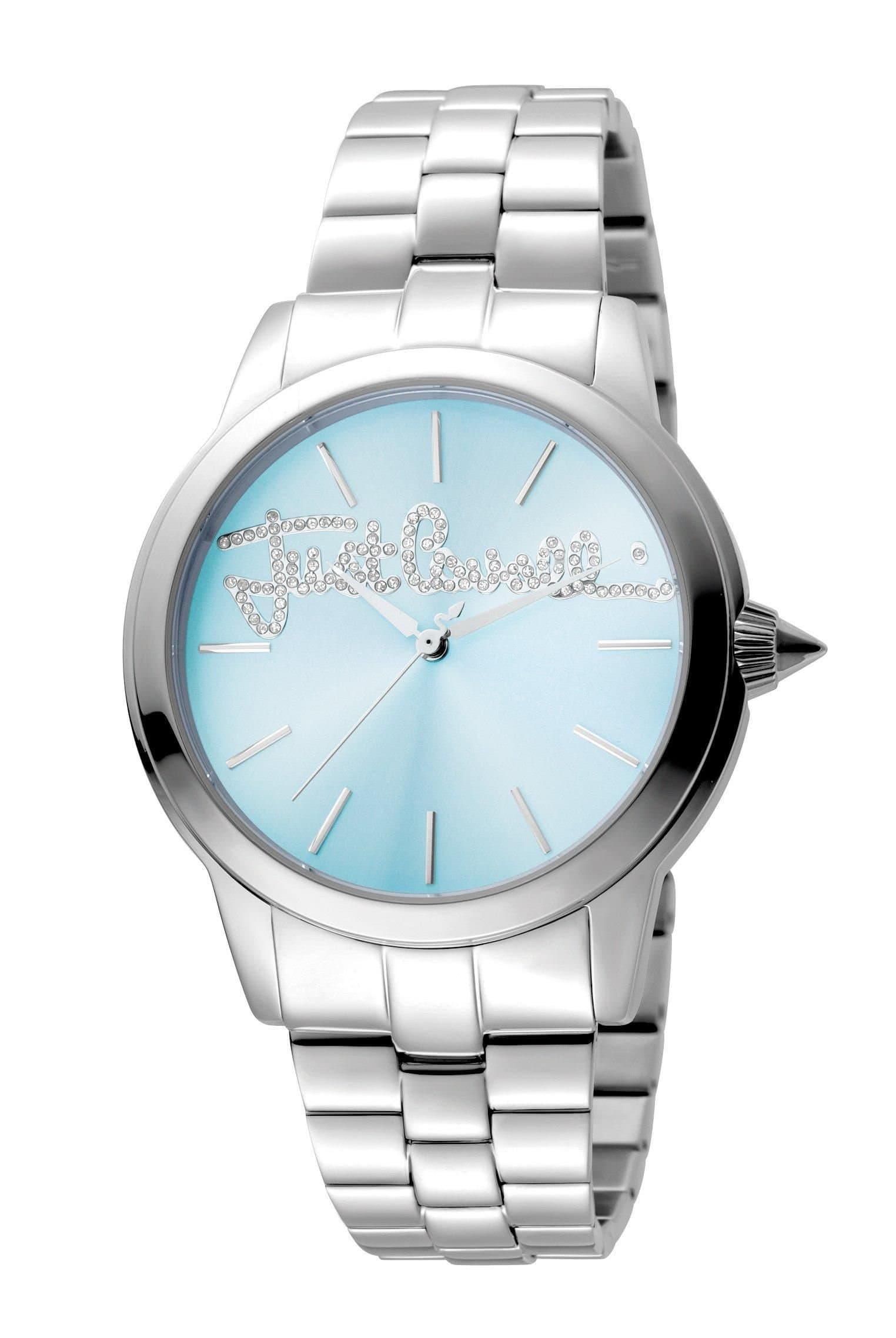 Just Cavalli Just Cavalli Women's Logo Mohair Ice Blue Dial Stainless Steel Watch in Silver