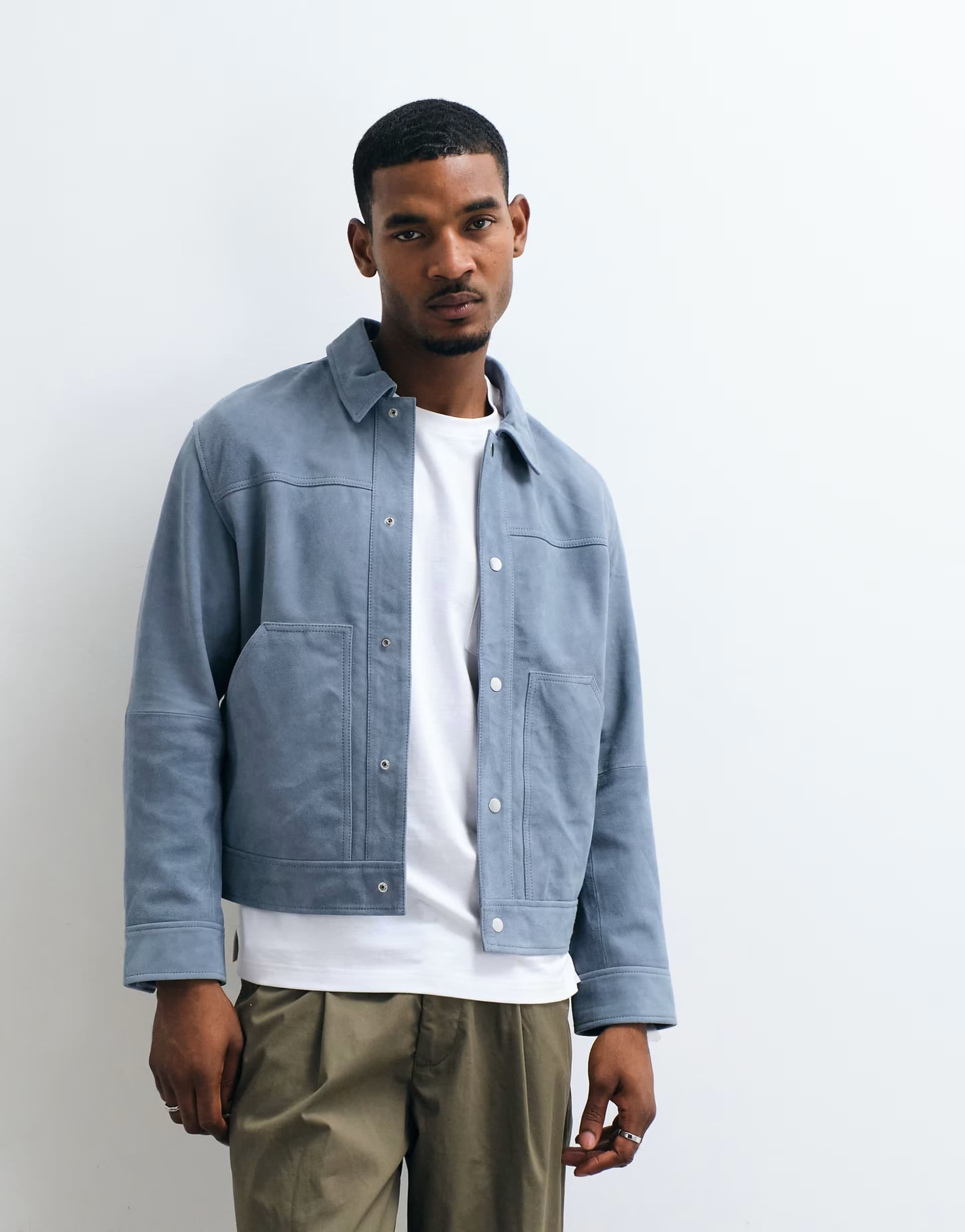 ASOS Selected 100% suede trucker jacket in blue