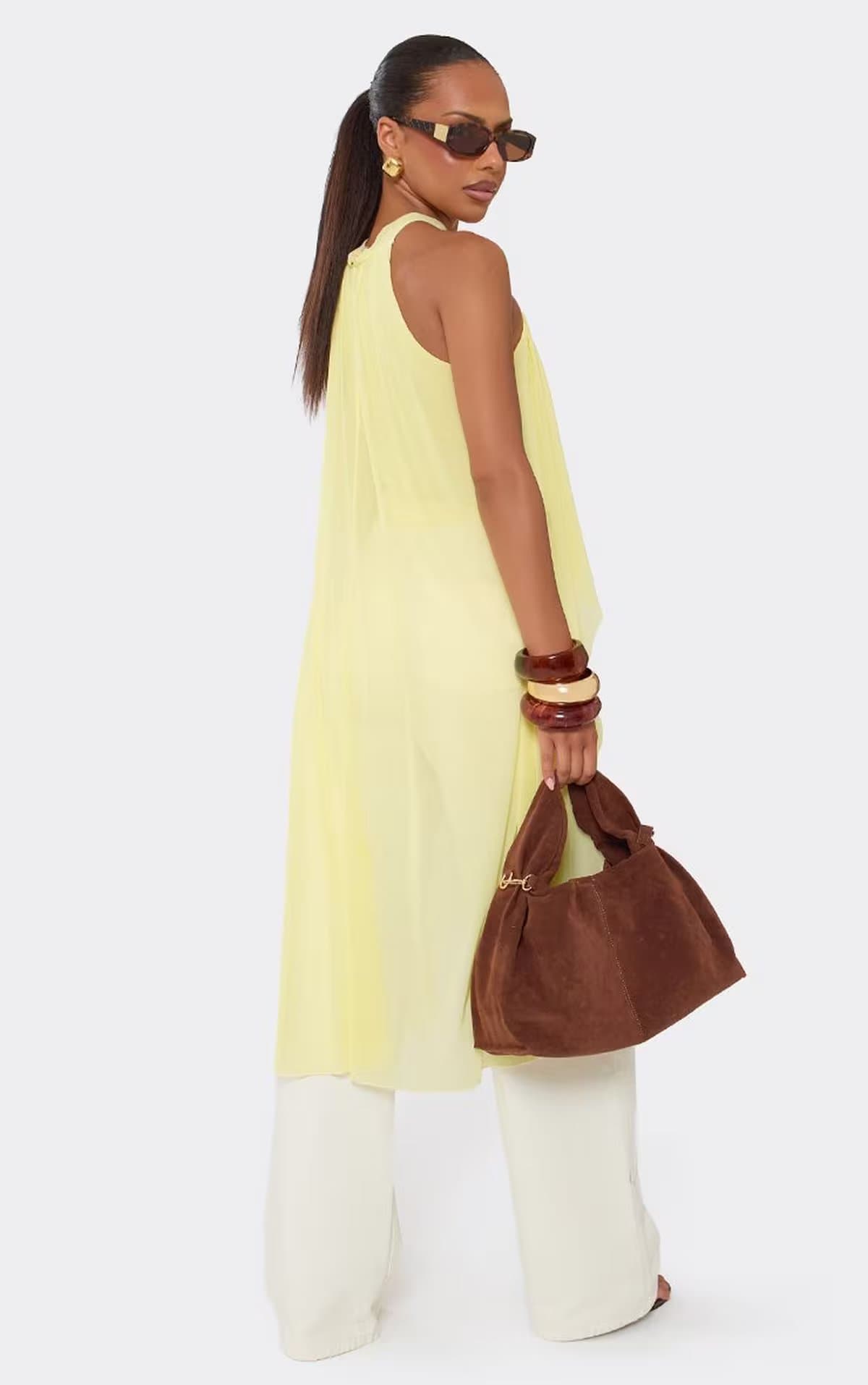 EGO EGO Yellow Mesh High Neck Sleeveless Top, Women's Size UK 6