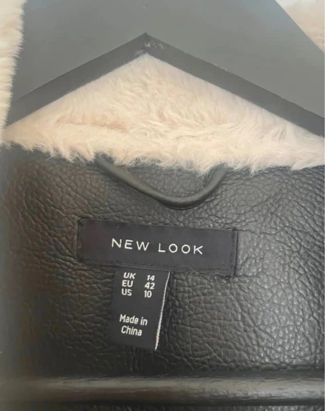 New Look New Look Black Faux Leather Jacket with Cream Faux Fur Lining