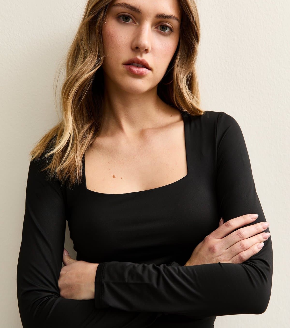 New Look Women's Black Long Sleeve Square Neck Top New Look