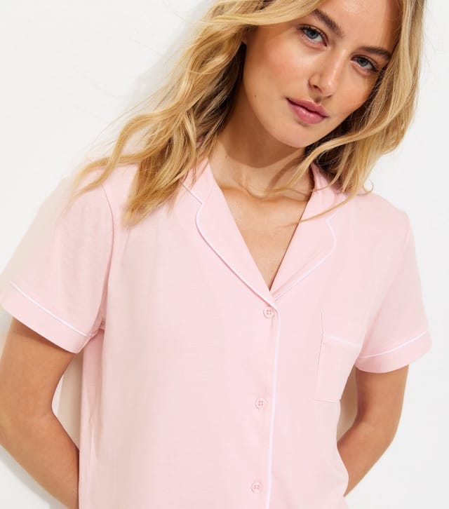 New Look Women's Tall Light Pink Jersey Revere Collar Pyjama Shorts Set New Look - 2