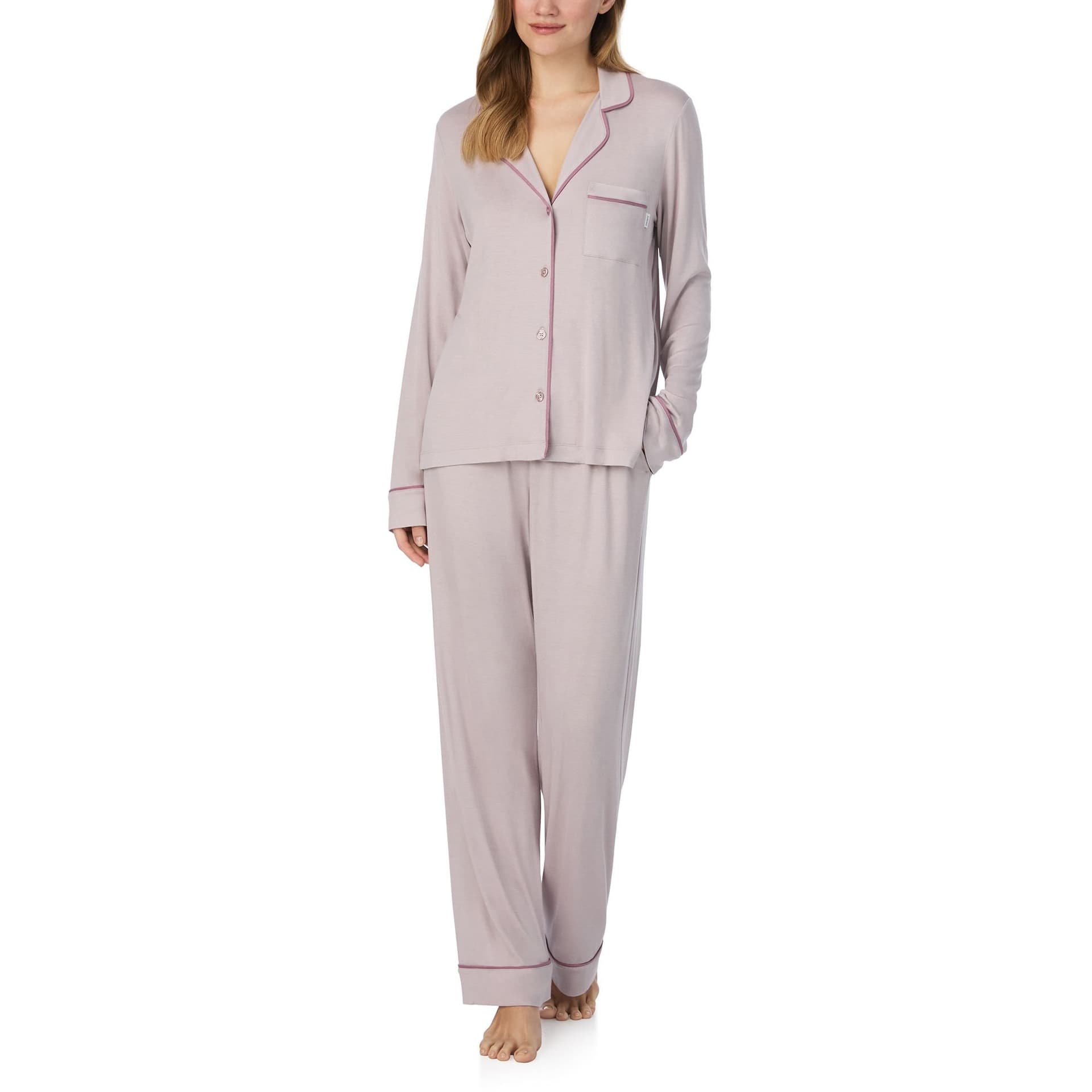 DKNY DKNY Women's Next Gen Classics Long Sleeve Notch Top & Pant Set in Pink in Light Pink