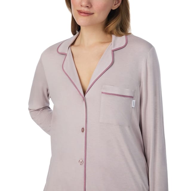 DKNY DKNY Women's Next Gen Classics Long Sleeve Notch Top & Pant Set in Pink in Light Pink - 3