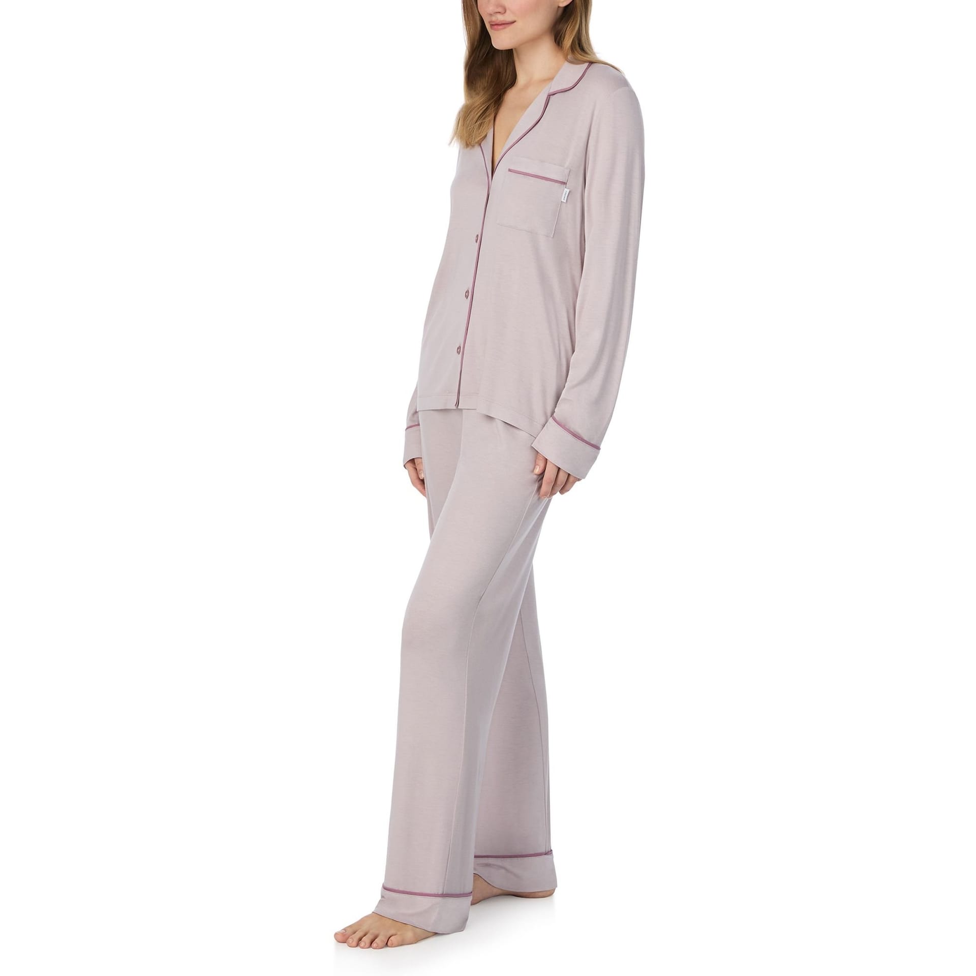 DKNY DKNY Women's Next Gen Classics Long Sleeve Notch Top & Pant Set in Pink in Light Pink - 4