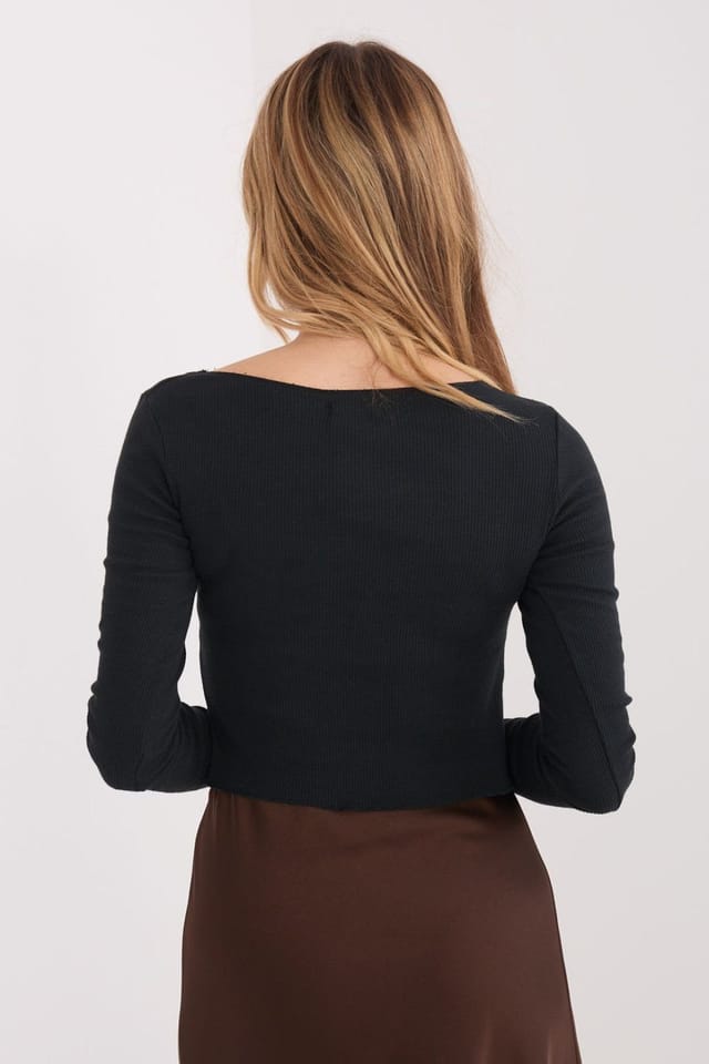 Love Lace Love Lace Women's Fitted Long Sleeve Cotton Round Neck Blouse in Black - 3