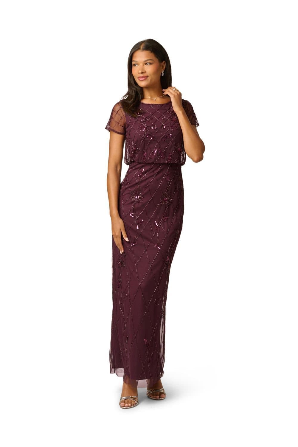 Adrianna Papell Adrianna Papell Women's Bead Blouson Long Dress in Wine