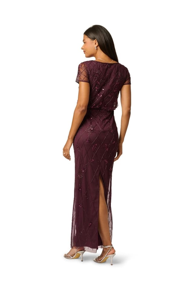 Adrianna Papell Adrianna Papell Women's Bead Blouson Long Dress in Wine - 3