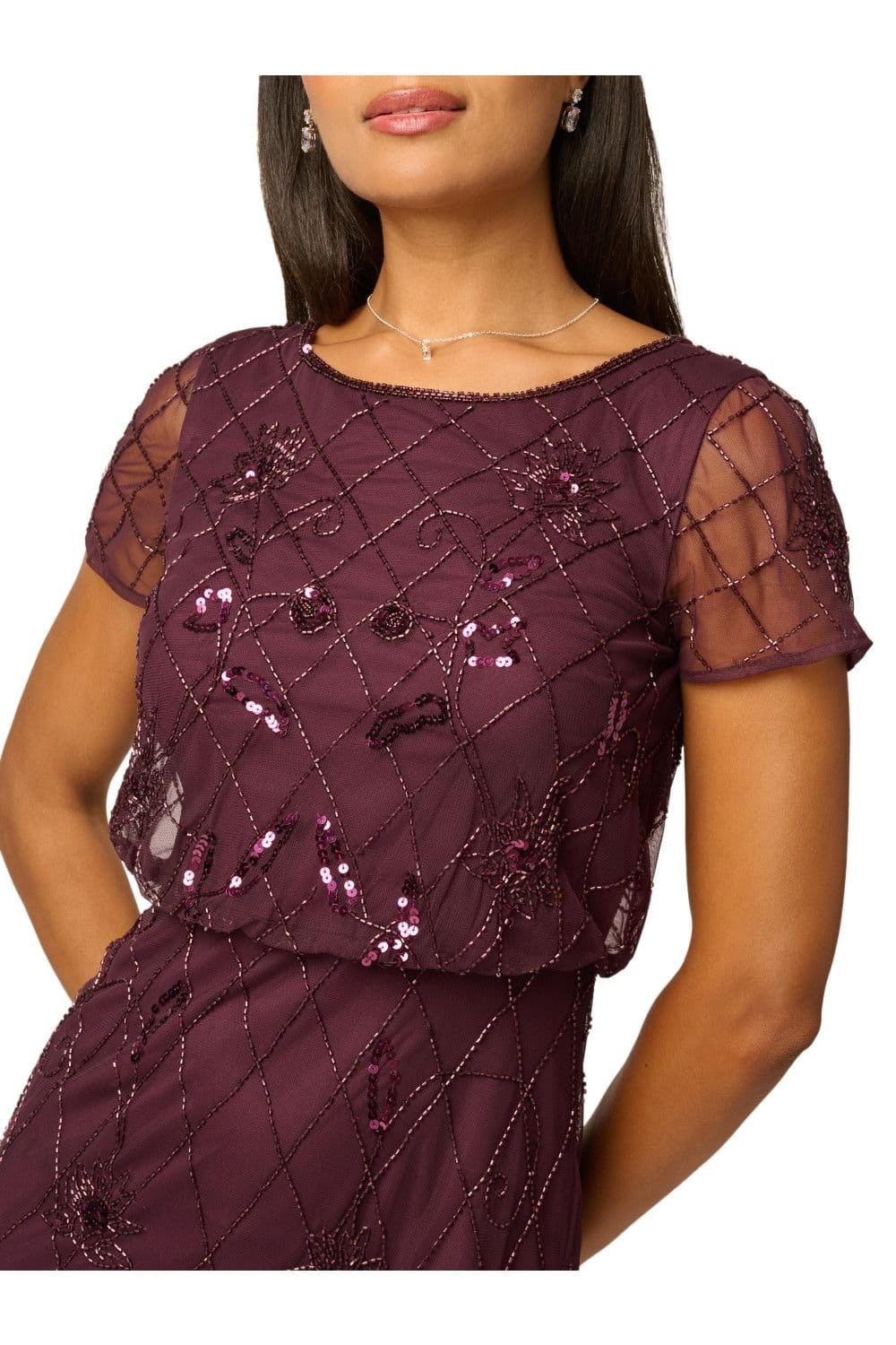 Adrianna Papell Adrianna Papell Women's Bead Blouson Long Dress in Wine - 4