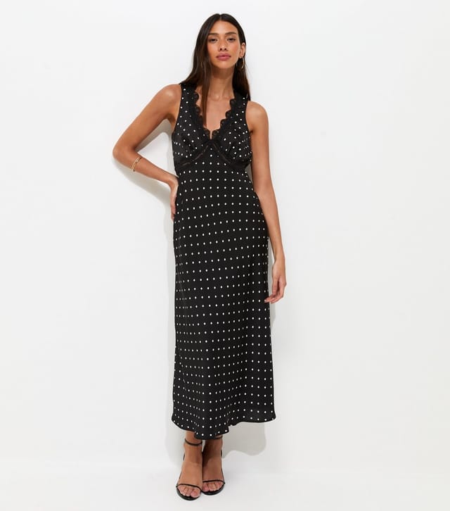 New Look Women's Black Satin Polka Dot Sleeveless Midi Dress New Look - 2